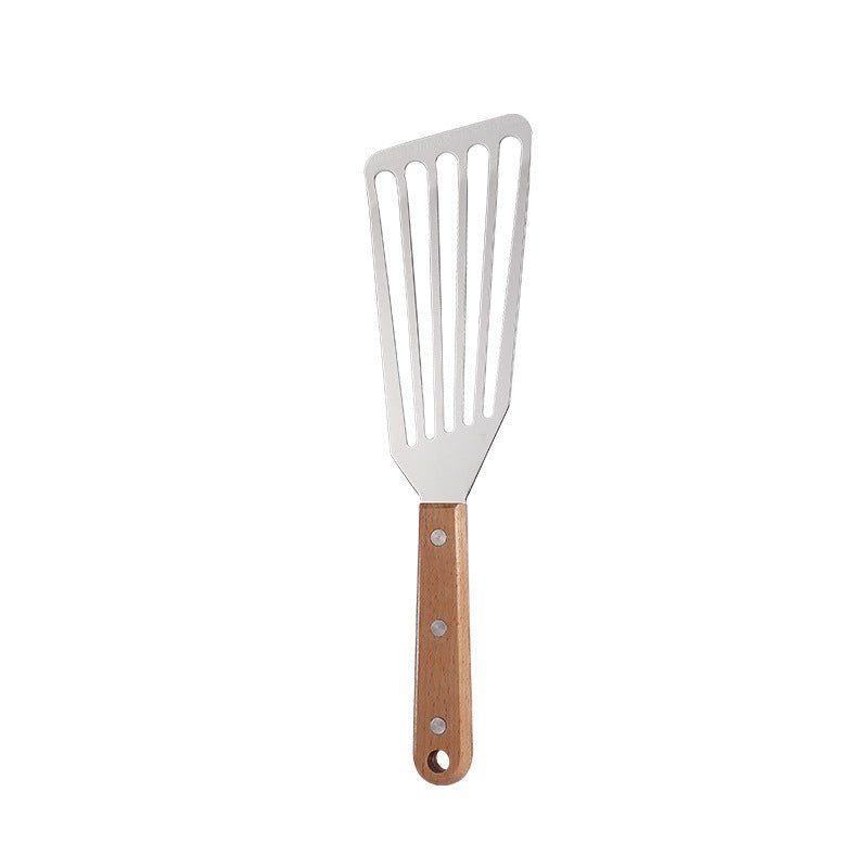 Spatule en acier inoxydable, type papillon, avec manche en bois. - cuizinezen