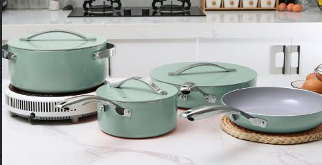 Ensemble de poêle, de casserole, marmite en ceramique d'aluminum. - cuizinezen