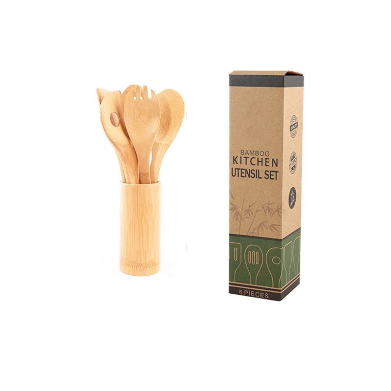 Ensemble de spatules en bambou avec support carré, écologique. - cuizinezen