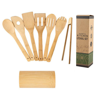 Ensemble de spatules en bambou avec support carré, écologique. - cuizinezen