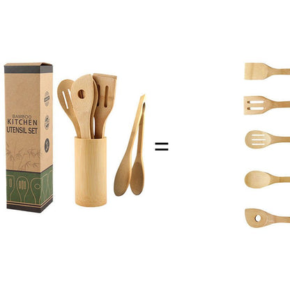 Ensemble de spatules en bambou avec support carré, écologique. - cuizinezen