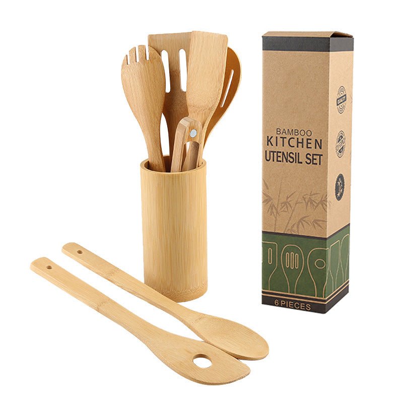 Ensemble de spatules en bambou avec support carré, écologique. - cuizinezen