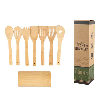 Ensemble de spatules en bambou avec support carré, écologique. - cuizinezen
