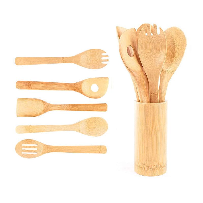 Ensemble de spatules en bambou avec support carré, écologique. - cuizinezen