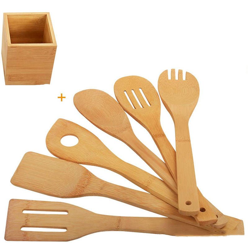 Ensemble de spatules en bambou avec support carré, écologique. - cuizinezen