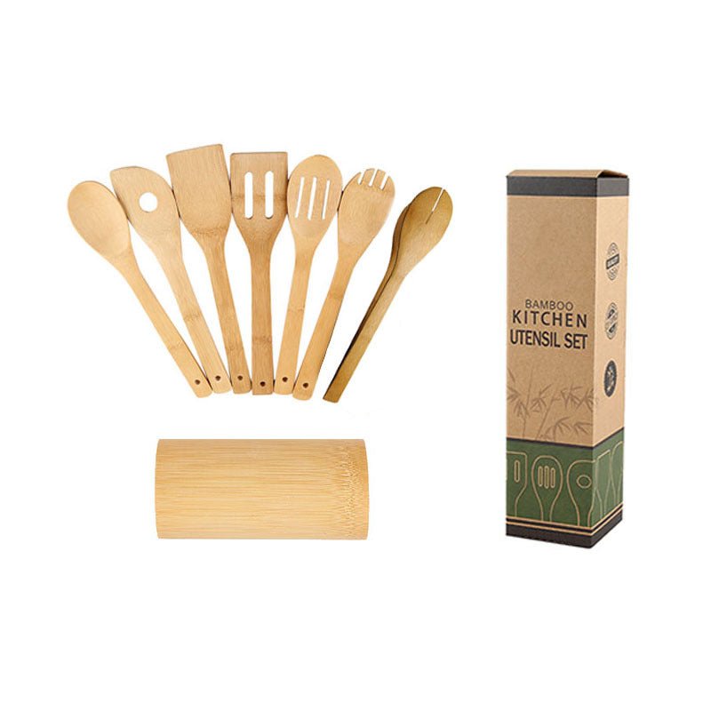 Ensemble de spatules en bambou avec support carré, écologique. - cuizinezen