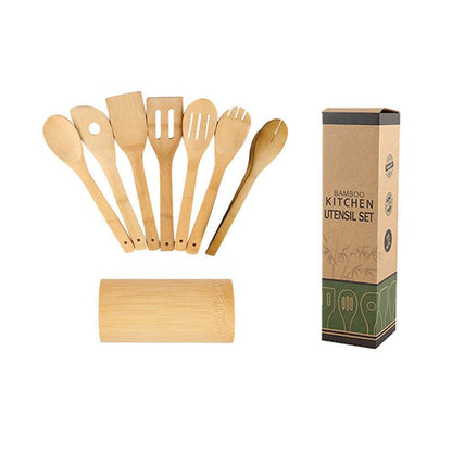 Ensemble de spatules en bambou avec support carré, écologique. - cuizinezen