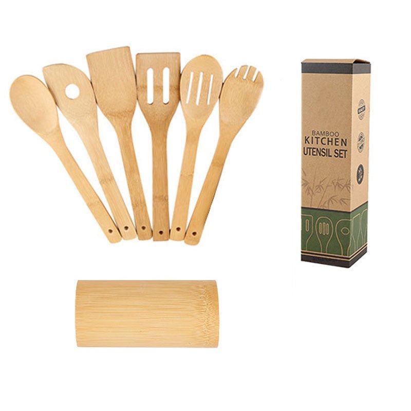 Ensemble de spatules en bambou avec support carré, écologique. - cuizinezen