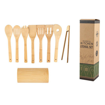Ensemble de spatules en bambou avec support carré, écologique. - cuizinezen