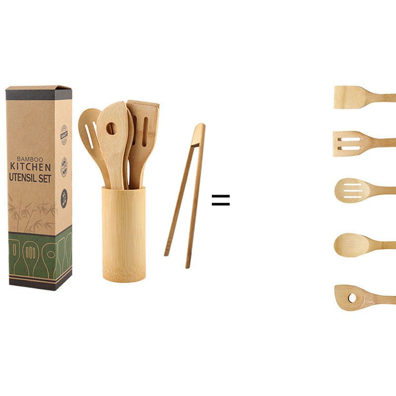 Ensemble de spatules en bambou avec support carré, écologique. - cuizinezen