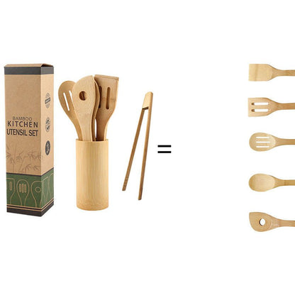 Ensemble de spatules en bambou avec support carré, écologique. - cuizinezen