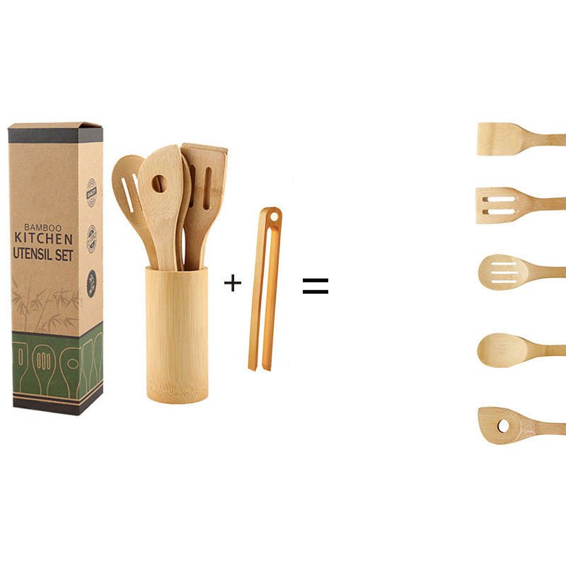 Ensemble de spatules en bambou avec support carré, écologique. - cuizinezen