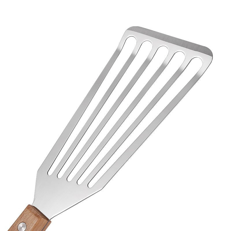 Spatule en acier inoxydable, type papillon, avec manche en bois. - cuizinezen