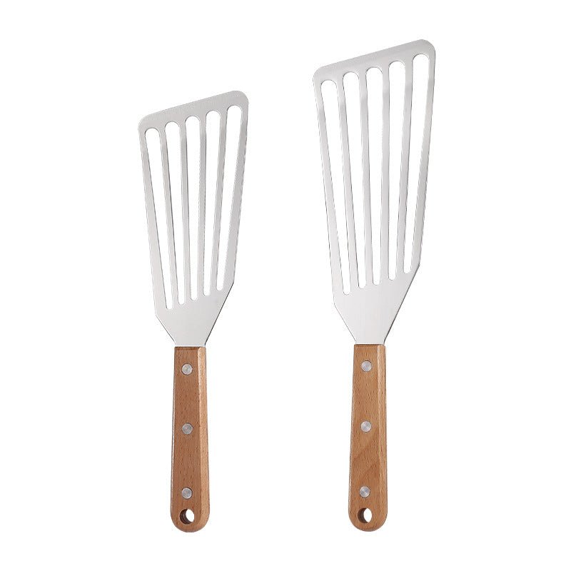 Spatule en acier inoxydable, type papillon, avec manche en bois. - cuizinezen