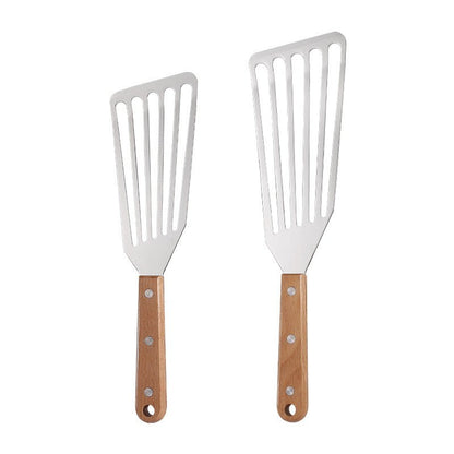 Spatule en acier inoxydable, type papillon, avec manche en bois. - cuizinezen