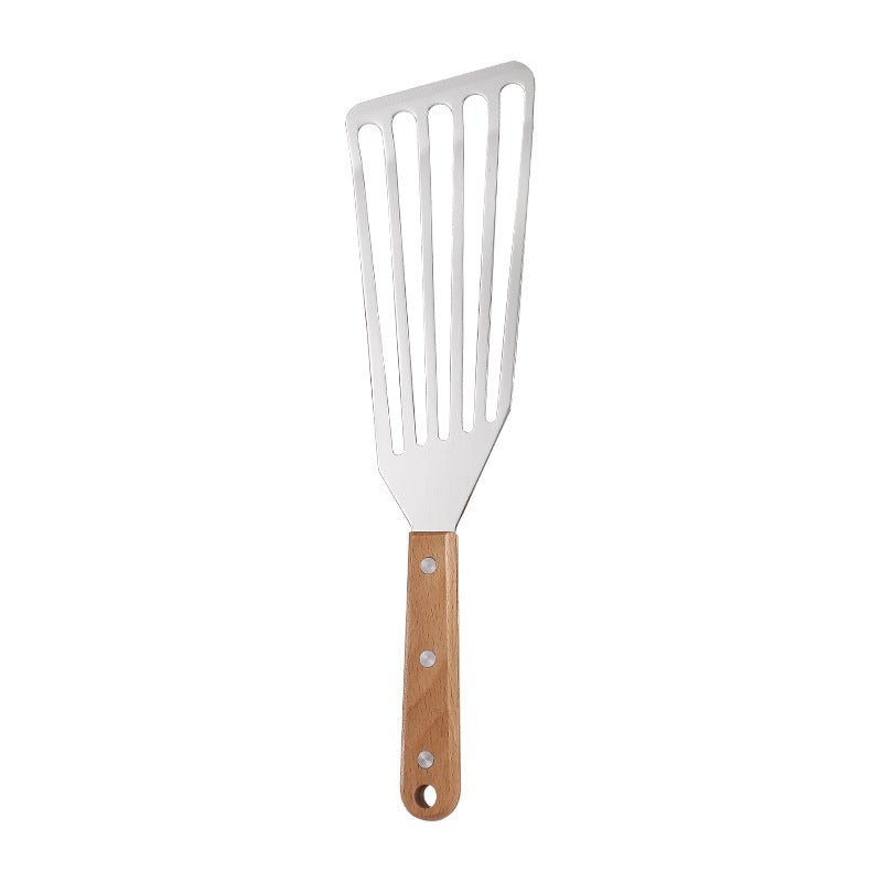 Spatule en acier inoxydable, type papillon, avec manche en bois. - cuizinezen