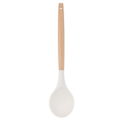 Ustensiles de cuisine blancs en silicone et manche en bois 11 pieces non - adhésifs - cuizinezen