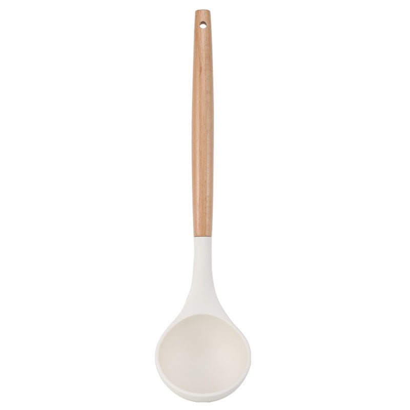 Ustensiles de cuisine blancs en silicone et manche en bois 11 pieces non - adhésifs - cuizinezen