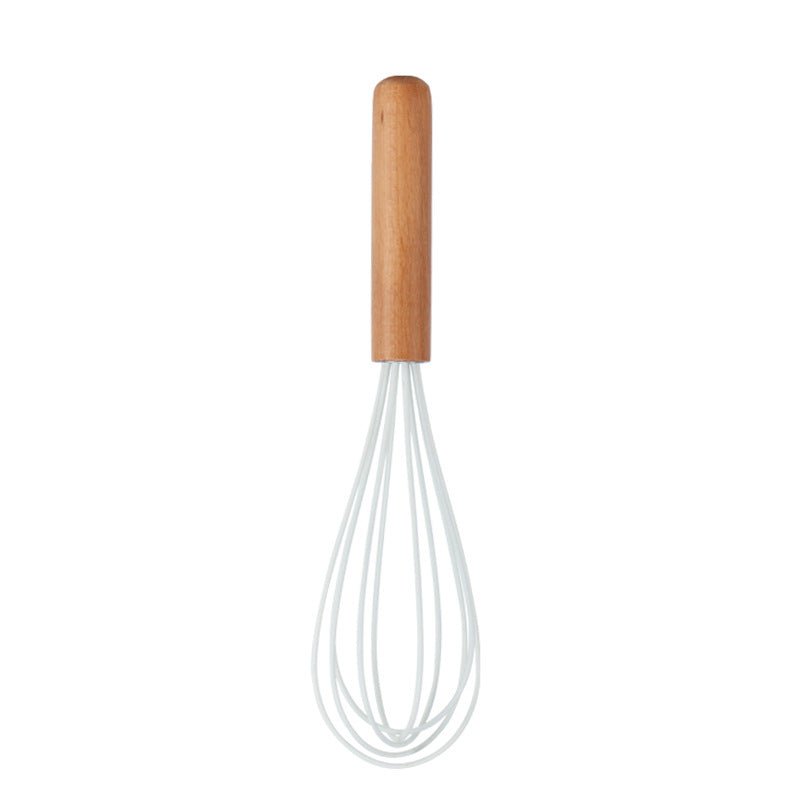 Ustensiles de cuisine blancs en silicone et manche en bois 11 pieces non - adhésifs - cuizinezen