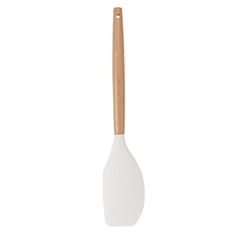 Ustensiles de cuisine blancs en silicone et manche en bois 11 pieces non - adhésifs - cuizinezen