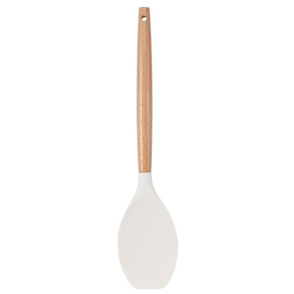 Ustensiles de cuisine blancs en silicone et manche en bois 11 pieces non - adhésifs - cuizinezen