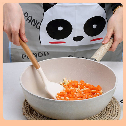Ustensiles de cuisine blancs en silicone et manche en bois 11 pieces non - adhésifs - cuizinezen