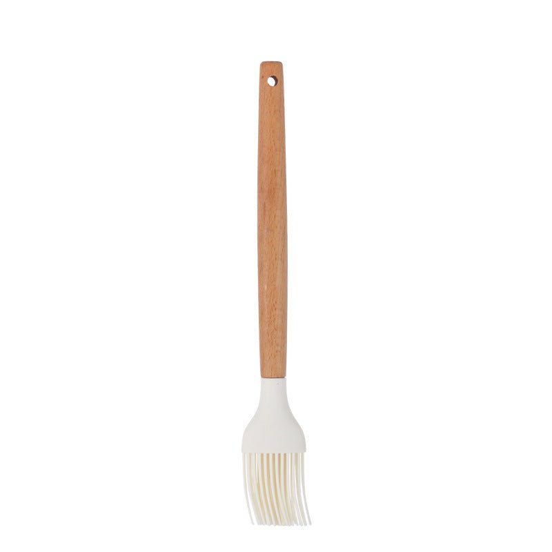 Ustensiles de cuisine blancs en silicone et manche en bois 11 pieces non - adhésifs - cuizinezen