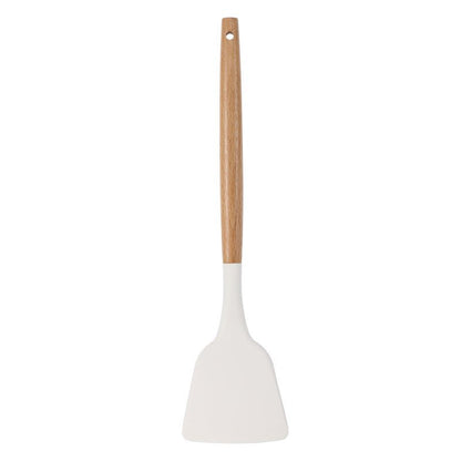 Ustensiles de cuisine blancs en silicone et manche en bois 11 pieces non - adhésifs - cuizinezen